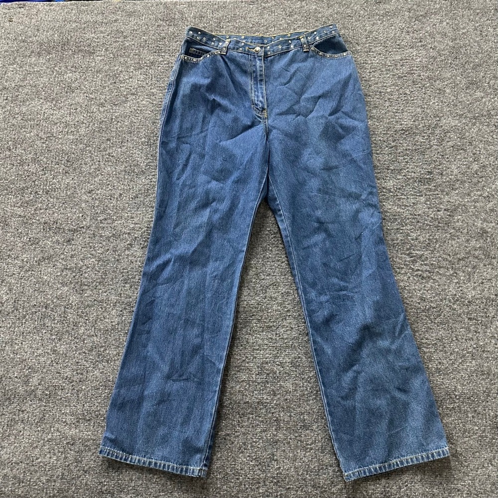 Stilo Jeans Womens Size 31 Blue Studded Rhinestone High Rise Straight Leg Denim